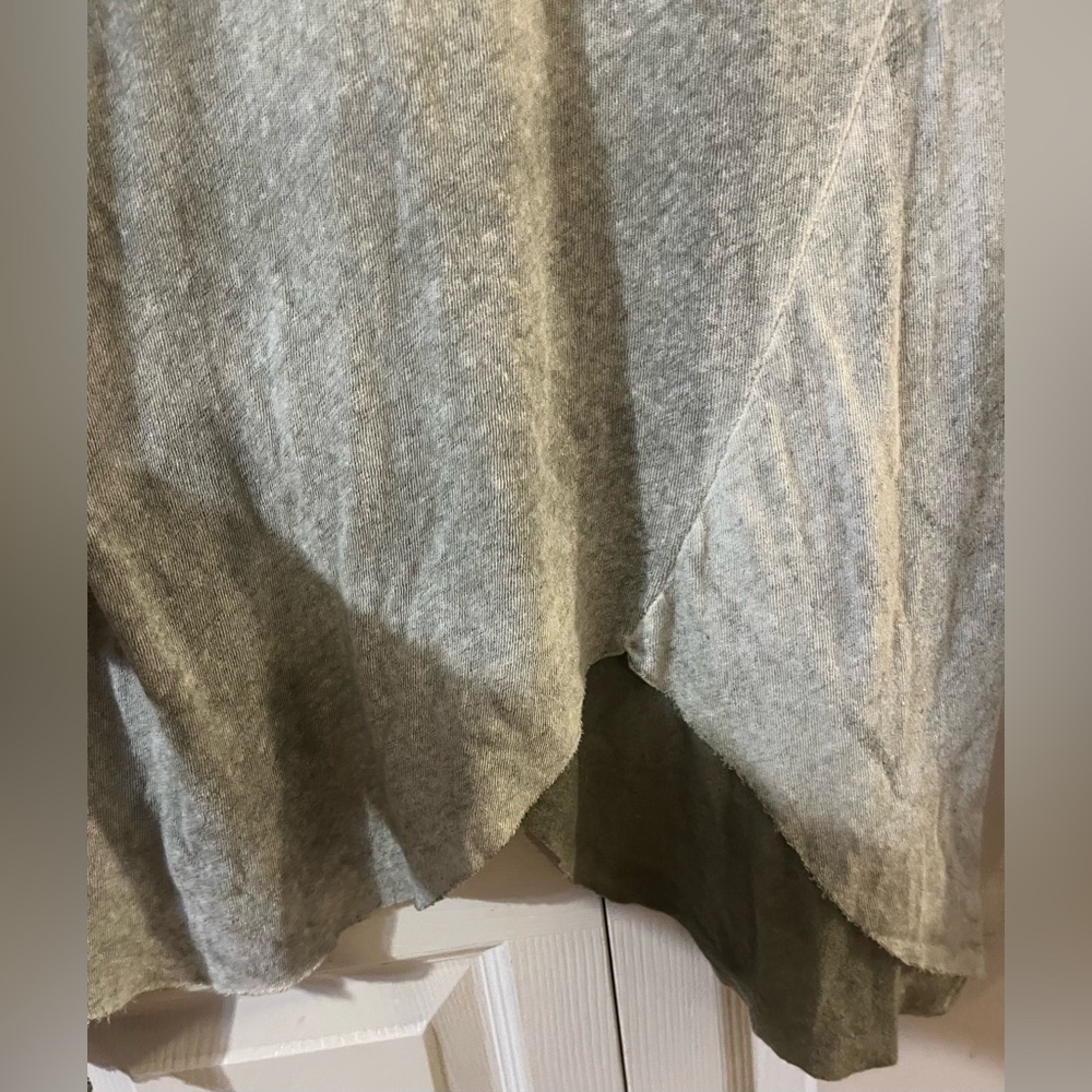Free People Long Beach Pullover Asymmetrical Distressed Wash Olive T Shirt (S) - Picture 5 of 9